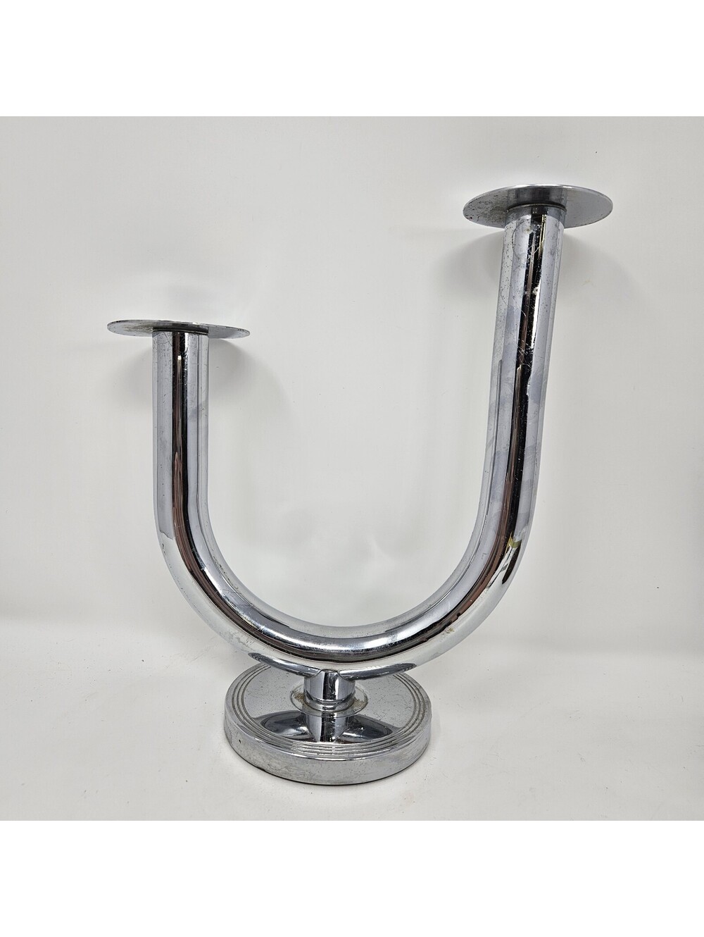 Chase 1930's Art Deco 'Taurex' Walter Von Nessen Uneven Chrome Candleholder Vntg